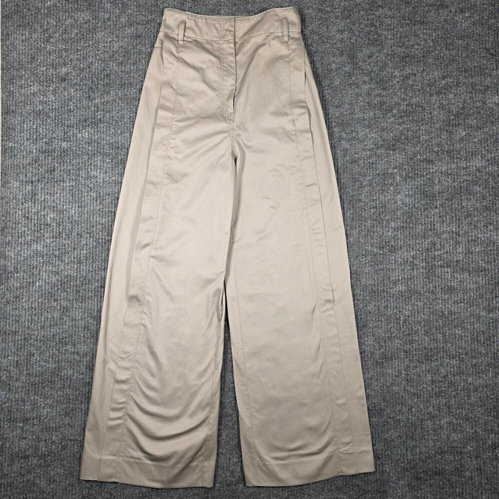 & Other Stories Taupe Wide Leg Pants High Waist Seam Front US 2
